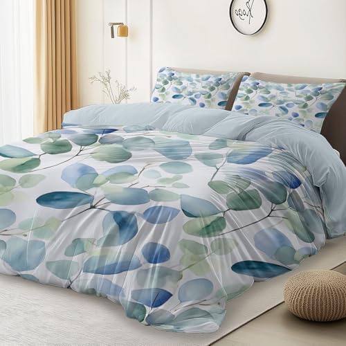 Duvet Cover King, Minimalist Scandinavian Plant Eucalyptus Leaves