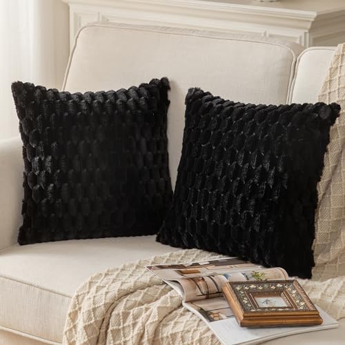 MANDIOO Pack of 2 Black Super Soft Plush Fluffy Decorative Throw