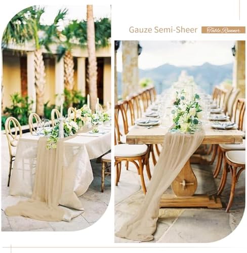 6 Pack Beige Cheesecloth Table Runner, Extra Wide 35x120 Inch