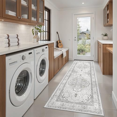 Madane Washable Runner Rug 2x6 Runners for Hallways Non Slip, Grey