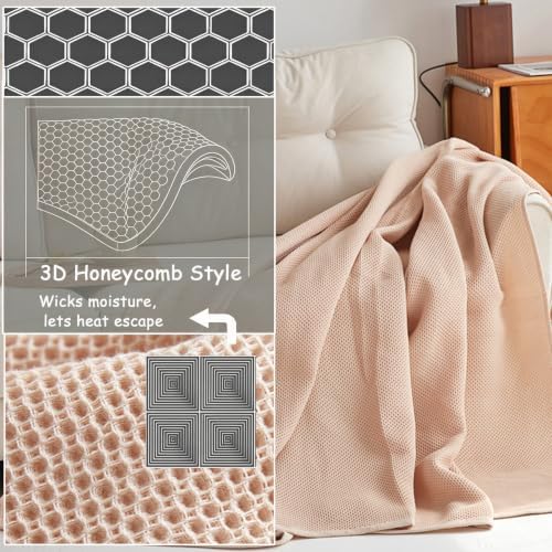 100% Cotton Throw Blanket Honeycomb Weave Gauze Knit, Desert Sand
