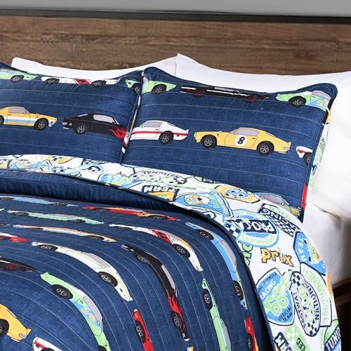 Lush Decor Race Car Kids' 2-Piece Quilt Bed Set, Reversible Bedding