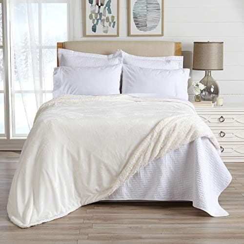 Great Bay Home Sherpa Fleece and Velvet Plush King Throw Blanket Optic