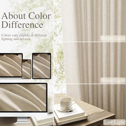 Nanspring Linen Curtains 96 Inch Long for Bedroom Hook Belt Taupe