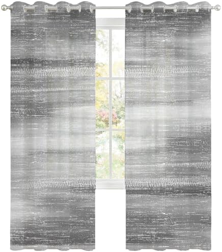 Gray Gradient Sheer Curtains 63 Inch Long 2 Panels, Minimalist