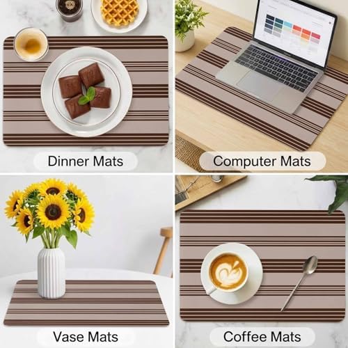 Brown and Beige Stripe Leather Placemats Set of 6,12x18 Inch,Modern