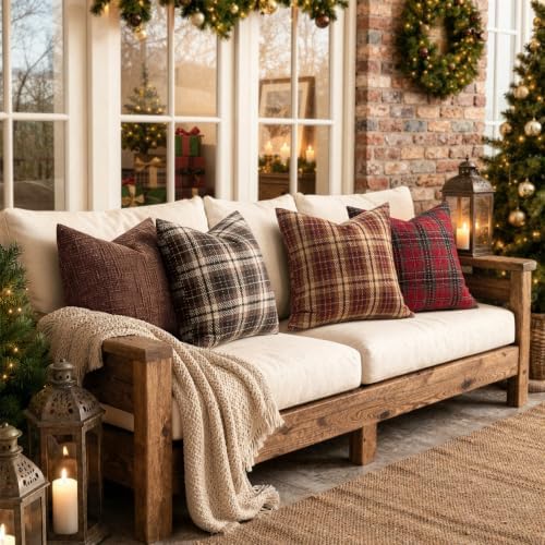 MIULEE Tartan Plaid Throw Pillow Covers Fall 20x20 Inch Reddish Brown