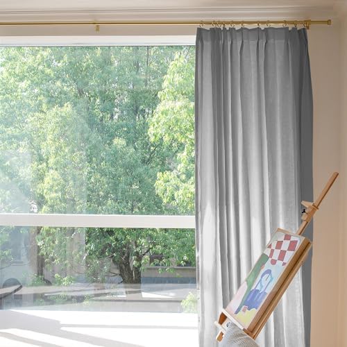 TWOPAGES Gray 72W x 108L Pinch Pleated Curtain for Bedroom, Natural