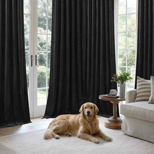 Black Velvet Blackout Curtains 120 Inches for Bedroom, Back Tab, 2