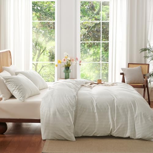 Nayoroom Cotton Striped Duvet Cover Set King Brown Pinstripe Bedding