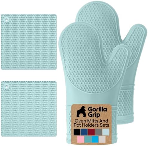 GORILLA GRIP BPA-Free Silicone Oven Mitts and Pot Holders Set, Mint
