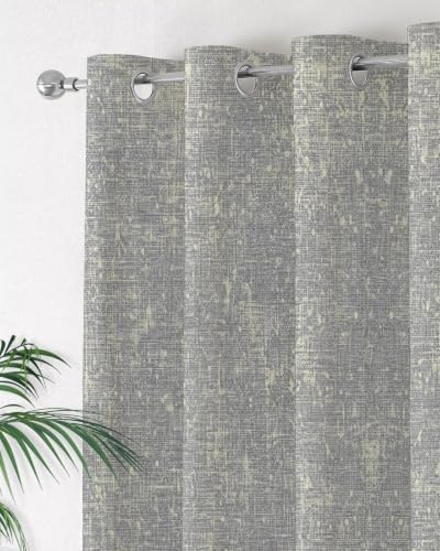 Gray Beige Linen Textured Curtains 63 inches Long for Living Room