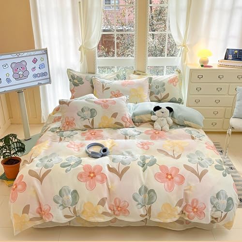 Floral Duvet Cover Set Queen Size, Super Soft Breathable Cotton
