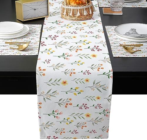 Farmhouse Pastoral Flower Table Mats Set of 4 with Table Runner