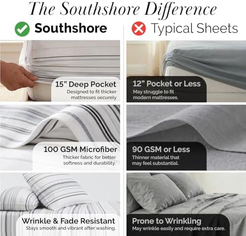 Coastal Striped Sheets Full Size 15 Inch Deep Pocket Soft Microfiber