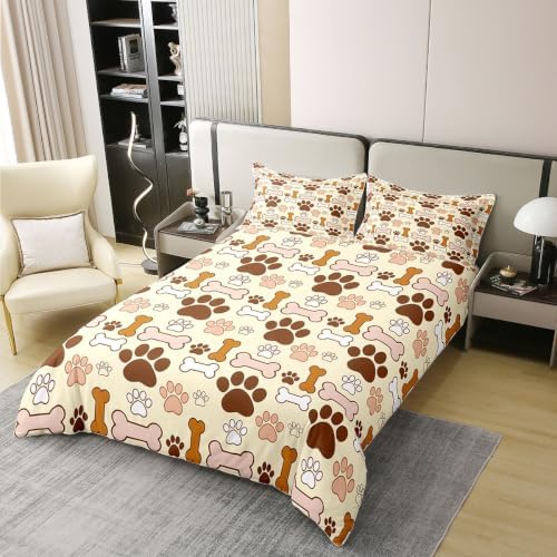 Erosebridal Cream Dog Paw Bedding Set Twin for Kids Girls Boys