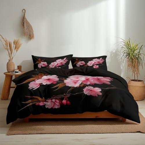 California King Duvet Cover Set Oil Painting Plant Cherry Blossom Soft