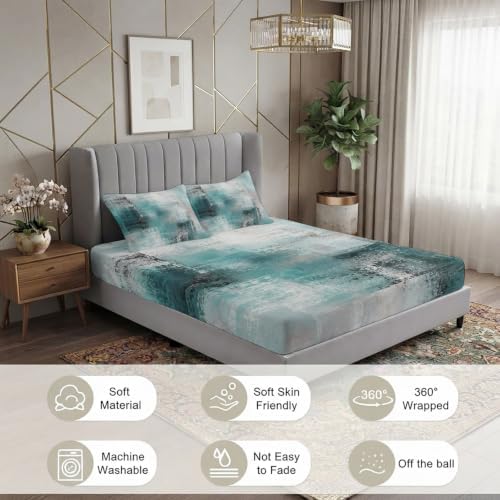 Queen Fitted Sheet Deep Pocket, Cyan Gray Graffiti Texture Soft