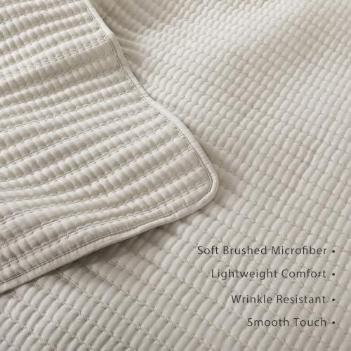 palassio King Quilt Bedding Set Channel Pick Stitch Striped Beige