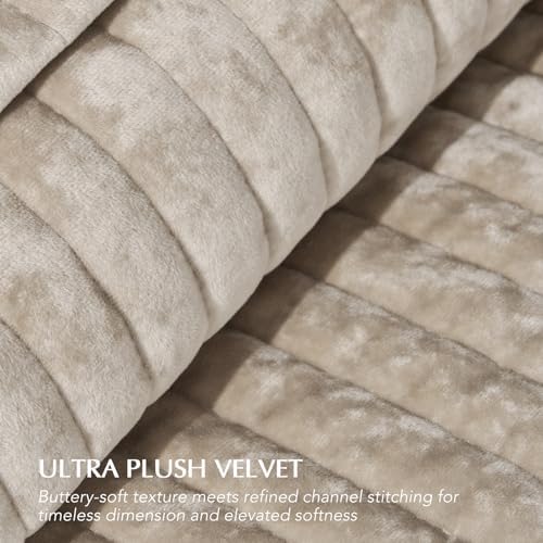 EverGrace Stripe Channel Luxury Velvet Quilt Set King Size, Beige