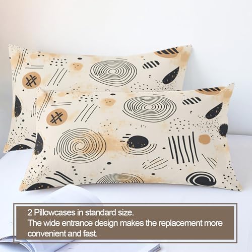 Boho Beige Duvet Cover Queen Size, Mid Century Bedding Set 3 Piece