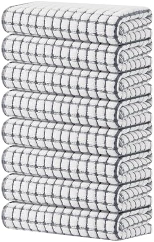 Kitinjoy Cotton 8 Pack Terry Kitchen Towels, Grey