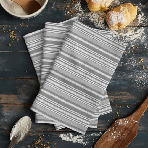 Grey Kitchen Towels Set of 4, Absorbent Microfiber Soft Dish Hand Tea