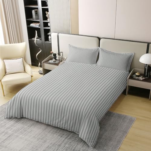 jejeloiu Stripes Duvet Cover 100% Cotton King Size Gray Stripes
