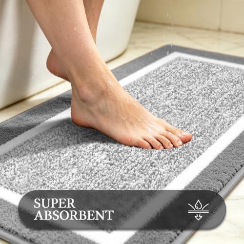 Pauwer Bathroom Rugs 3 Piece Set, Non Slip Washable Bath Mat, Light