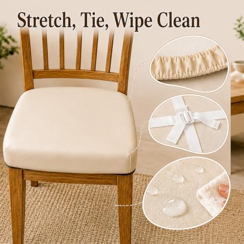 6-Pack Light Beige Stretch Chair Seat Covers, Washable Universal