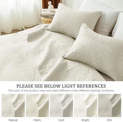 akkialla King/Cal King Quilt Set,Cream Lightweight Bedspread with Coin