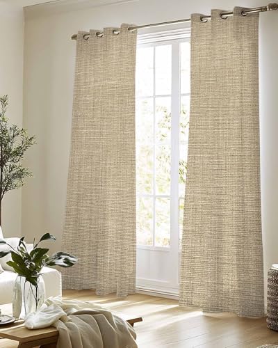Vintage Linen Sheer Curtains 96 Inch Long 2 Panels, Pastoral Brown