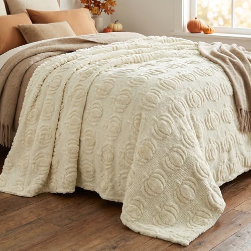 Horaldaily Fall Beige Pumpkin Faux Fur Throw Blanket 60x80