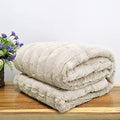 Stripe Faux Fur Throw Blanket with Sherpa Back, 50"x60", Beige