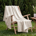 Herringbone Woven 100% Cotton Throw Blanket - Linen Beige Oversized