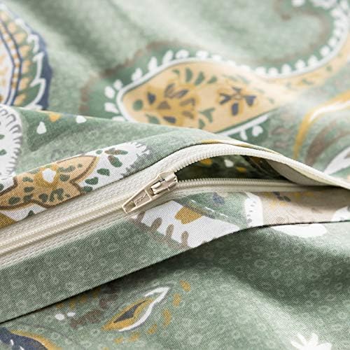 YuHeGuoJi Sage Green Paisley Duvet Cover Queen 100% Cotton 3 Pcs Set