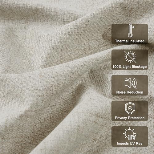 Anpark 100% Blackout Linen Beige Curtains for Bedroom 42x84 Inch Long
