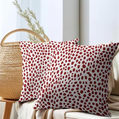 Red Cream Pillow Covers 18x18 Inches Boho Design Polka Dot Throw