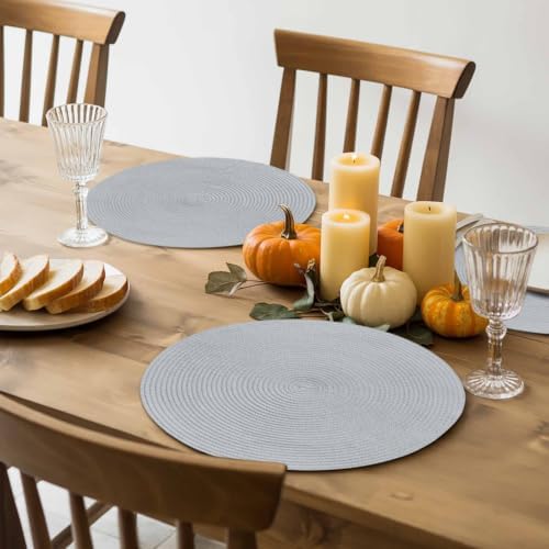 Silver Gray 15 Inch Round Placemats Set of 6, Boho Light Gray Solid