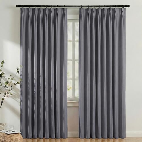 hoeflife 50 Inches Wide 100% Blackout Pinch Pleated Curtains Rings