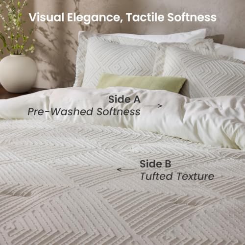 JOLLYVOGUE Twin/Twin XL Comforter Set, Boho Tufted 2PCS Bed Set, Khaki