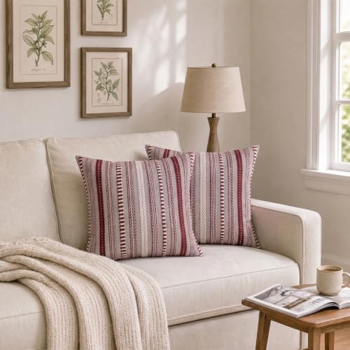 AVOIN colorlife Burgundy Boho Decorative Throw Pillow Covers Set of 2