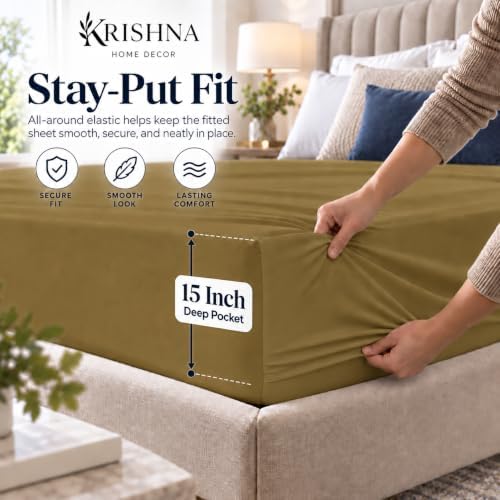 Queen Fitted Sheet 100% Parcale Cotton 15" Deep Taupe