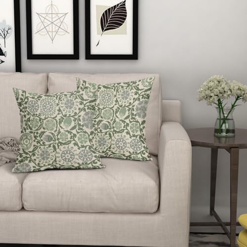 Sage Green Grey Pillow Covers 18x18 Set of 2 Vintage Floral Boho