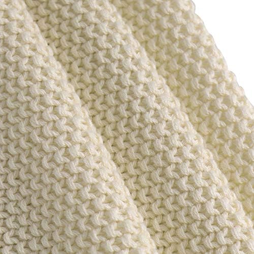 PiccoCasa 100% Cotton Knit Throw Blanket, Beige 50x70