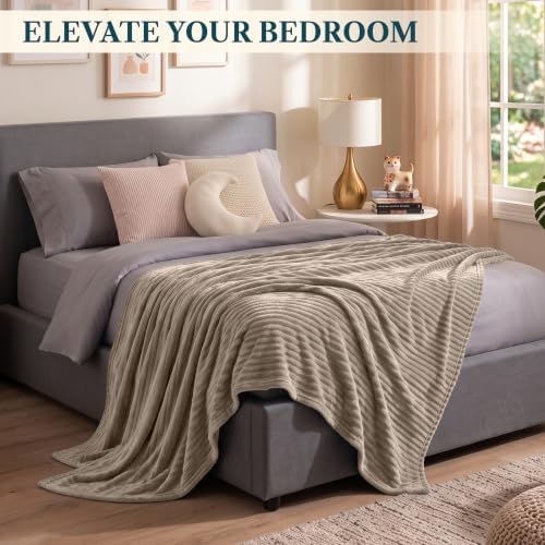 PAVILIA Soft Lightweight King Size Fleece Blanket for Bed, Taupe
