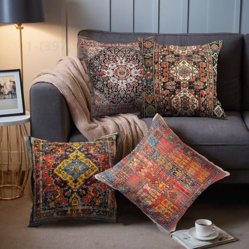 Bohemian Throw Pillow Covers, 20x20 Inch, Set of 4