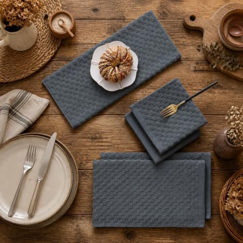 8 Pack Kitchen Towels and Dishcloths Set, Dark Grey