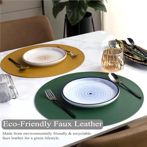 15"Round Faux Leather Placemats Set of 4/6/8, Waterproof Non-Slip