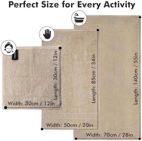 Bath Towels Set of 8 – 100% Ring Spun Cotton (Beige) Bathroom Towel